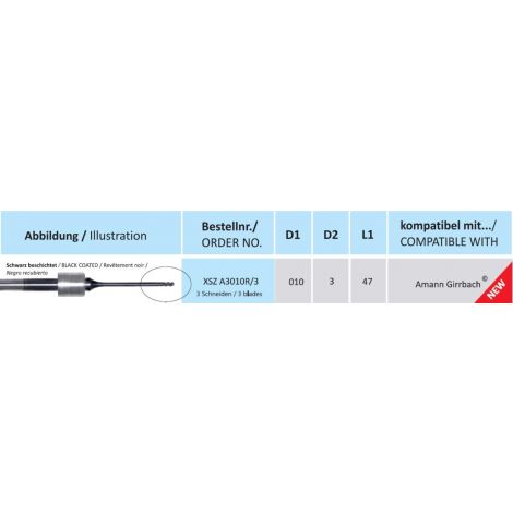 HORICO CAD/CAM Fräser XSZ A3010R/3 kompatibel mit Amann Girrbach beschichtet 3 Schneiden